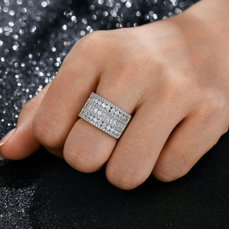 Three-Row Criss Cross Stacking Band Ring with Cubic Zirconia Gold-plated