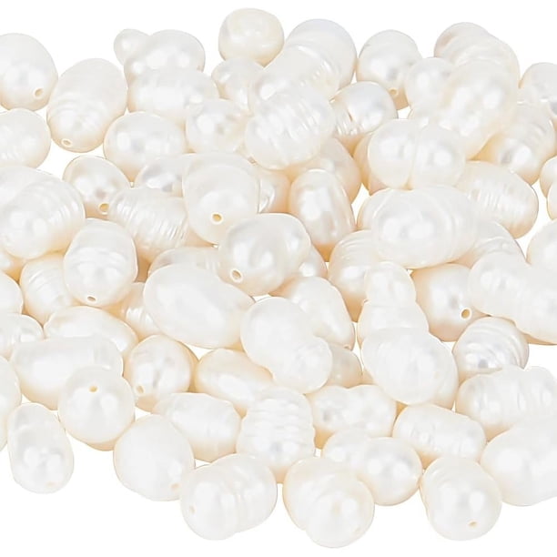 1 caja de 43 a 45 perlas de agua dulce de 5,5 a 6,5 mm, perlas naturales cultivadas en agua dulce, forma ovalada de arroz, perlas sueltas barrocas blancas.