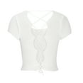 thumbnail image 5 of Crop Tops for Women Backless Lace up Crochet Short Sleeve Blouse Tops Solid Scoop Neck Slim Fit Summer Club Shirt Tops, 5 of 7