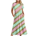 thumbnail image 2 of Wycnly Summer Dresses for Women Summer Dresses for Women 2025 Loose Flowy Pleated Ruffle Swing A-Line Long Dress with Pocket Ladies Casual Striped Print Round Neck Short Sleeve Maxi Sun Dresses, 2 of 6