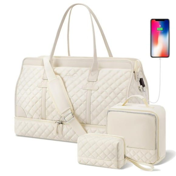 Bolso de viaje ETRONIK de fin de semana para mujer, tamaño grande, color blanquecino