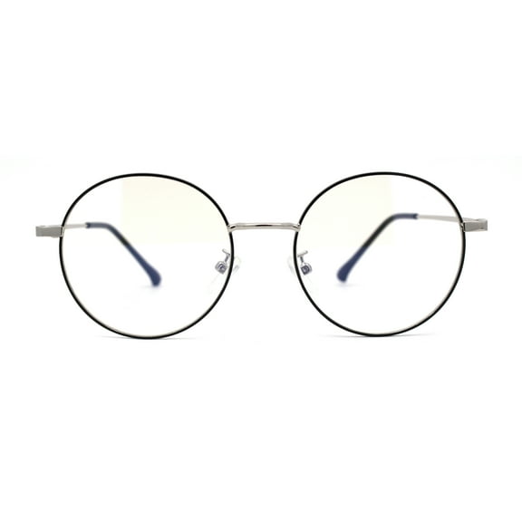 Womens Optical Quality School Girl Style Round Blue Light Flitering Computer Glasses Silver Black