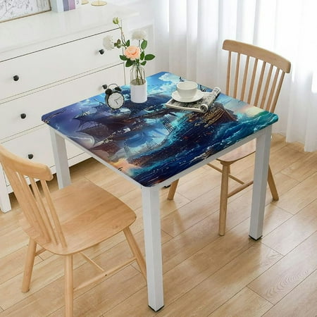 WYYP Pirate Ship Ocean Birds Square Tablecloth Great for Home Kitchen Parties Holiday Dinner 100% Polyester Fiber 46*46
