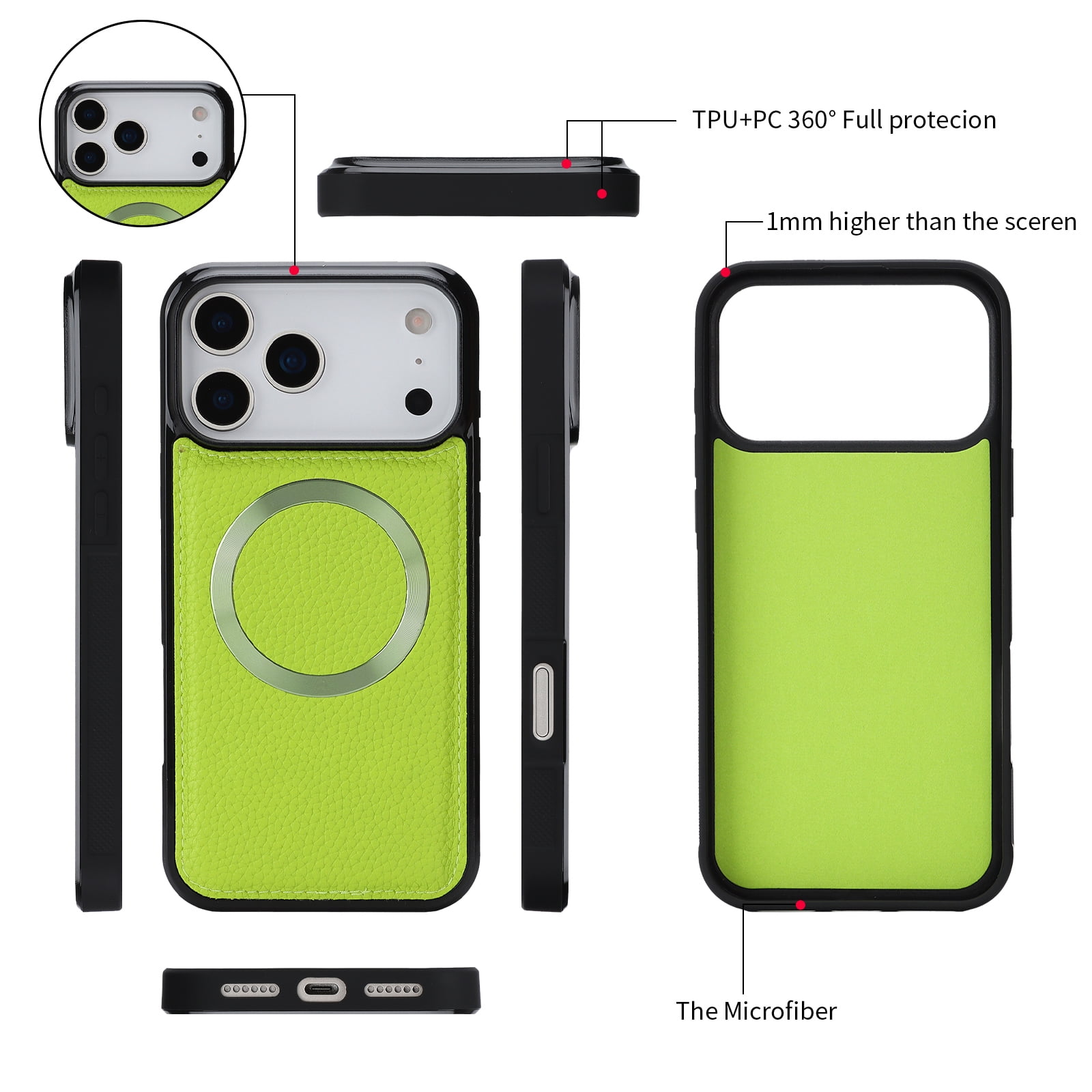 Dteck Crossbody Wallet Case for iPhone 17 Pro Max, Magnetic Detachable Floral PU Leather Phone Case with RFID Blocking Card Holder Wristlet Mirror Flip Zipper Shoulder Purse Bag for Women, Green