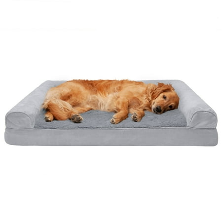 UPC: 0842229106077 | FurHaven Pet Products Plush & Suede Cooling Gel Memory Foam Sofa-Style Pet Bed for Dogs & Cats – Gray Jumbo