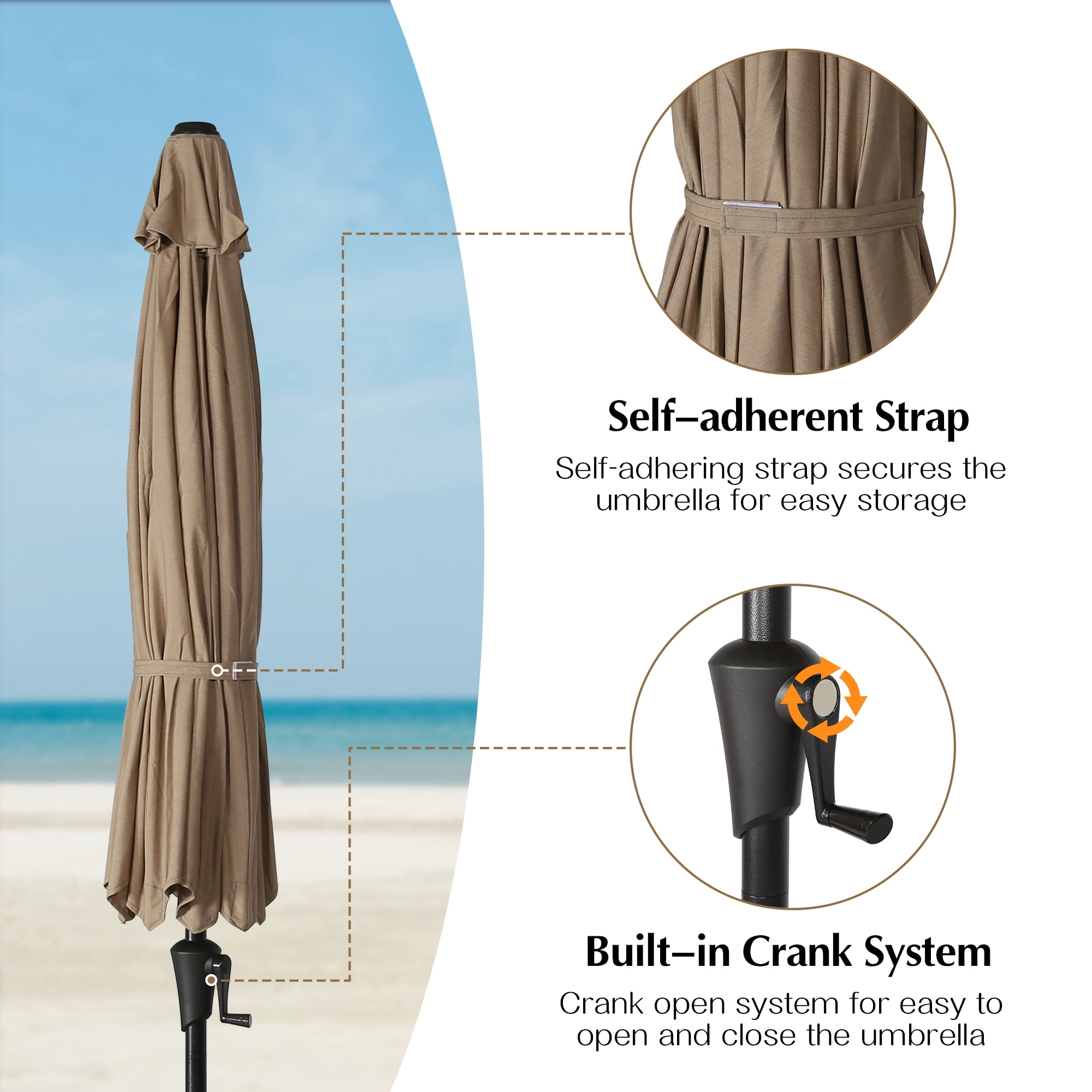 Iwicker 9Ft Sunbrella Patio Umbrella Outdoor Aluminum Market Umbrella with Crank and Push Button Tilt, Heather Beige
