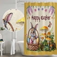 thumbnail image 5 of Happy Easter Shower Curtain, Waterproof Shower Curtains for Bathroom, Rabbit Eggs Spring Mushrooms Flowers Yellow Washable Fabric Bathtub Curtain Set Bath Decor with 12 Hooks Long 72"x84", 5 of 8