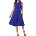 thumbnail image 2 of INSPIRE CHIC Notch V Neck Dresses for Women Elegant Work Office A-Line Dress with Pockets M Royal Blue, 2 of 6