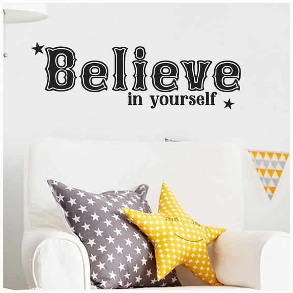 Believe in Yourself Vinyl Lettering Wall Decal Sticker Inspirational Motivational Quote Decals - Size: 10"W x 31"L - Color: Black