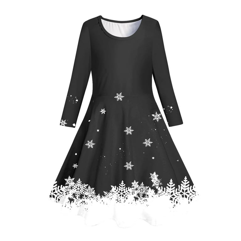 cute black winter dresses Adeawade Winter Dresses For Girks Long Sleeve Solid Color Flowy Dresses  Kids Toddler Girls Christmas Trees Deer Print Princess Dress Xmas Outfits  Cute Playsuit Black 4-5 Years
