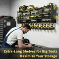 thumbnail image 4 of Power Tool Organizer Wall Mount, 49" Heavy Duty 4-Tier Garage Storage Shelf with 12 Drills Holder, Pegboard Side Panels,4 Long Hooks, Large Tool Battery Holder Metal Tool Shelf Rack, 4 of 7