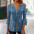 thumbnail image 2 of IROINID Économies T-Shirts Grande Taille pour Femmes Col Rond Manches Longues Décontracté Imprimé Bouton Col Rond T-Shirt Blouse Hauts, Violet, 2 of 5