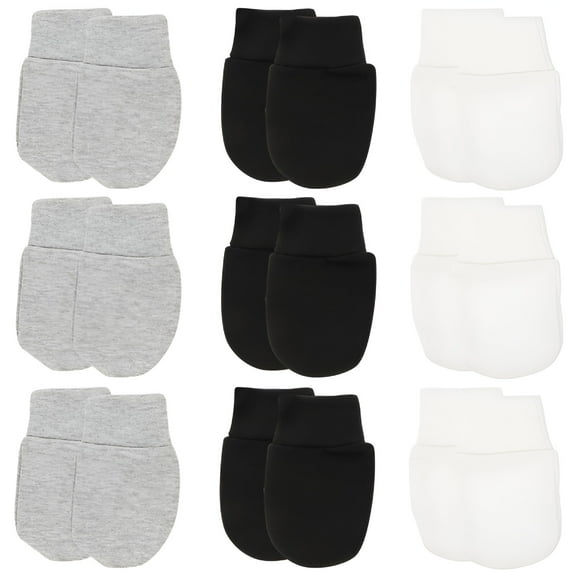 TELOLY Infant Anti Scratch Comfortable Cotton Mittens,White Black Grey,9-Piece