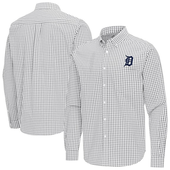 Men's Antigua Gray Detroit Tigers Ellis Woven Tri-Blend Button-Down Shirt