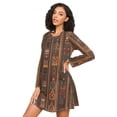 thumbnail image 3 of FORMRS Womens Long Sleeve Nightgowns Crew Neck Sleep Shirt Soft Pajamas Sizes S-3XL, Brown Tribal Pattern, 3 of 8