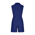 thumbnail image 6 of Moxiu Women Sleeveless Shorts Belted Romper Plunging V-Neck Office Business Casual Jumpsuit Elegant Dressy Summer with Pocket Navy,XL, 6 of 8