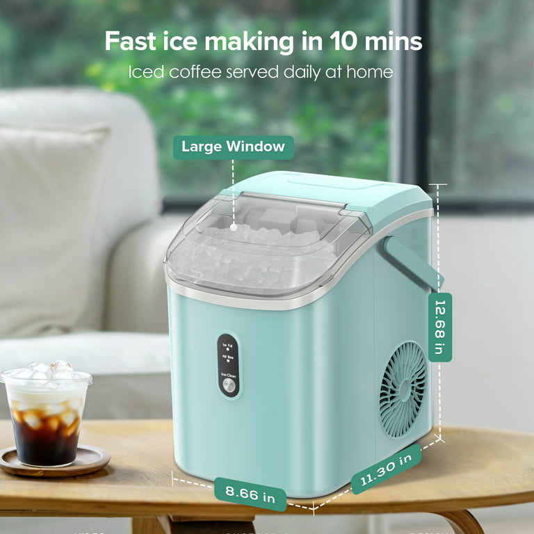 KISSAIR Portable Nugget Ice Maker Countertop, Self-Cleaning Function,  32lbs/24H, for Home/Office/Party Stainless Steel--Silver 