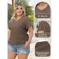 thumbnail image 3 of VDJ Women Plus Size tops Summer T shirts V Neck Flare Short Sleeve Oversized Tunic Shirts Blouse Coffee Size 2XL, 3 of 8