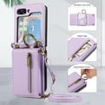 thumbnail image 3 of Crossbody Wallet Case for Samsung Galaxy Z Flip 6 with Lanyard Strap Card Slot Holder RFID Blocking 360° Ring Kickstand,Magnetic Flip Folio Zipper Purse Case, PU Leather Cover Handbag,Purple, 3 of 10