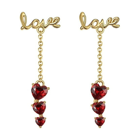 Love Red Hearts Chain Dangle Earrings for Women Gold Plated Sterling Silver Ginger Lyne