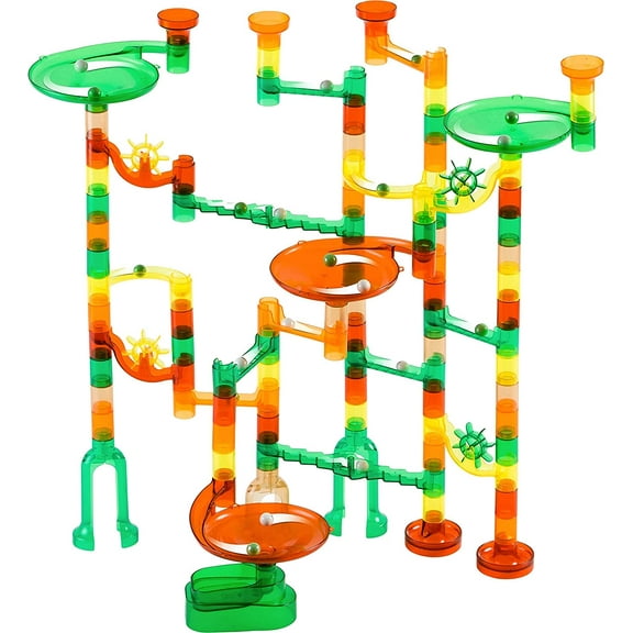 Marble Genius Marble Run Dinosaur Starter Set - 130 Complete Pieces Free Instruction App (80 Translucent Marbulous Pieces 50 Glass Marbles)