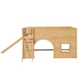 thumbnail image 5 of Euroco Full Size Loft Bed with Shelves and Ladder, Low Profile Wood Bed with Door and Window Design, Natural, 5 of 13