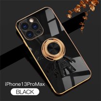 SaniMore for iPhone 13 Pro Max All-Inclusive Electroplating Silicone Magnetic Case, Three Dimensional Astronaut Case with Car Mount & Ring Kickstand Shockproof Protective Cover, Black
