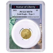 2021 $5 Type 1 American Gold Eagle 1/10 oz PCGS MS70 Statue of Liberty Frame
