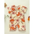 thumbnail image 2 of Wassery Baby Girls Jumpsuit Short Sleeve Crew Neck Romper Floral Bull Head Print Onesie Infant Summer Casual Clothes Set 0-18M, 2 of 8