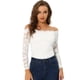 thumbnail image 1 of INSPIRE CHIC Blusa de manga larga transparente con hombros descubiertos y encaje floral para mujer blanco XS, 1 of 4