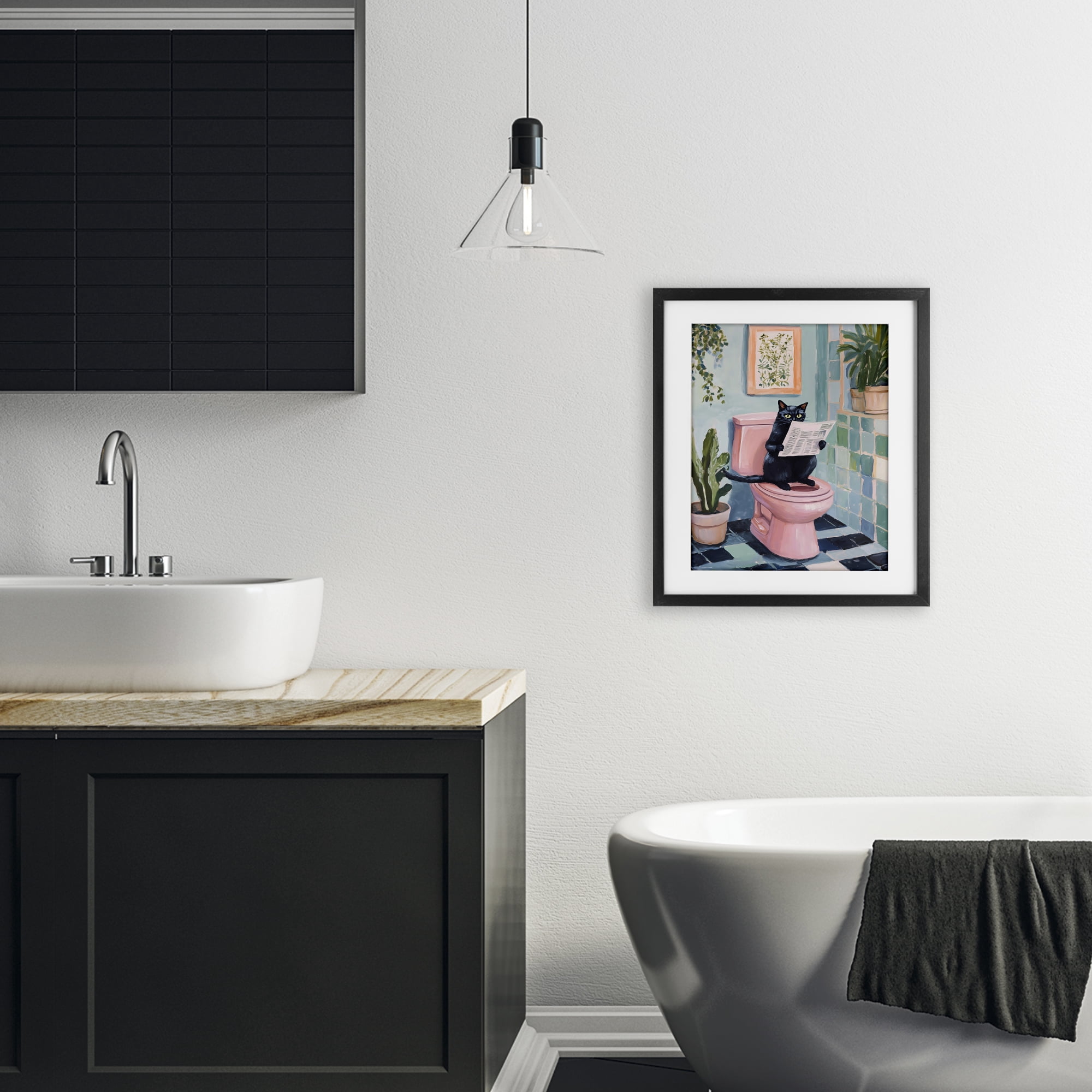 Stupell Industries Cat Reading on Pink Toilet Black Framed Print Under Glass, design by The Prints Vibe
