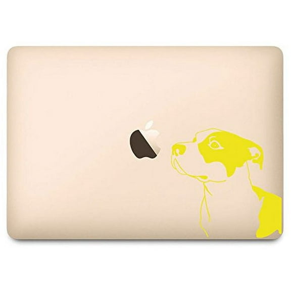 Yellow Pitbull Dog Breed Sniffing Apple Decal for 12" Macbook