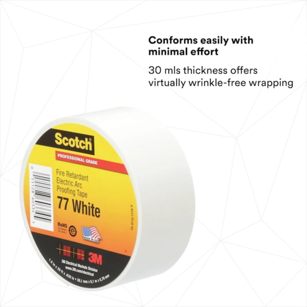 3m Electrical Tape, White, 6-5/8 yd L, 1-1/2 in W 77WHITE-1-1/2X20FT