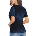 thumbnail image 3 of Vsdgher Blue Glitter Retro Women Shirts V Neck Short Sleeve Tops T-Shirt Basic Tees, S to 3XLMedium, 3 of 5