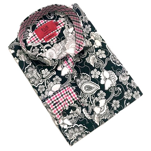 Elie Balleh Black Wild Floral Men's Dress Casual Button Down Shirt