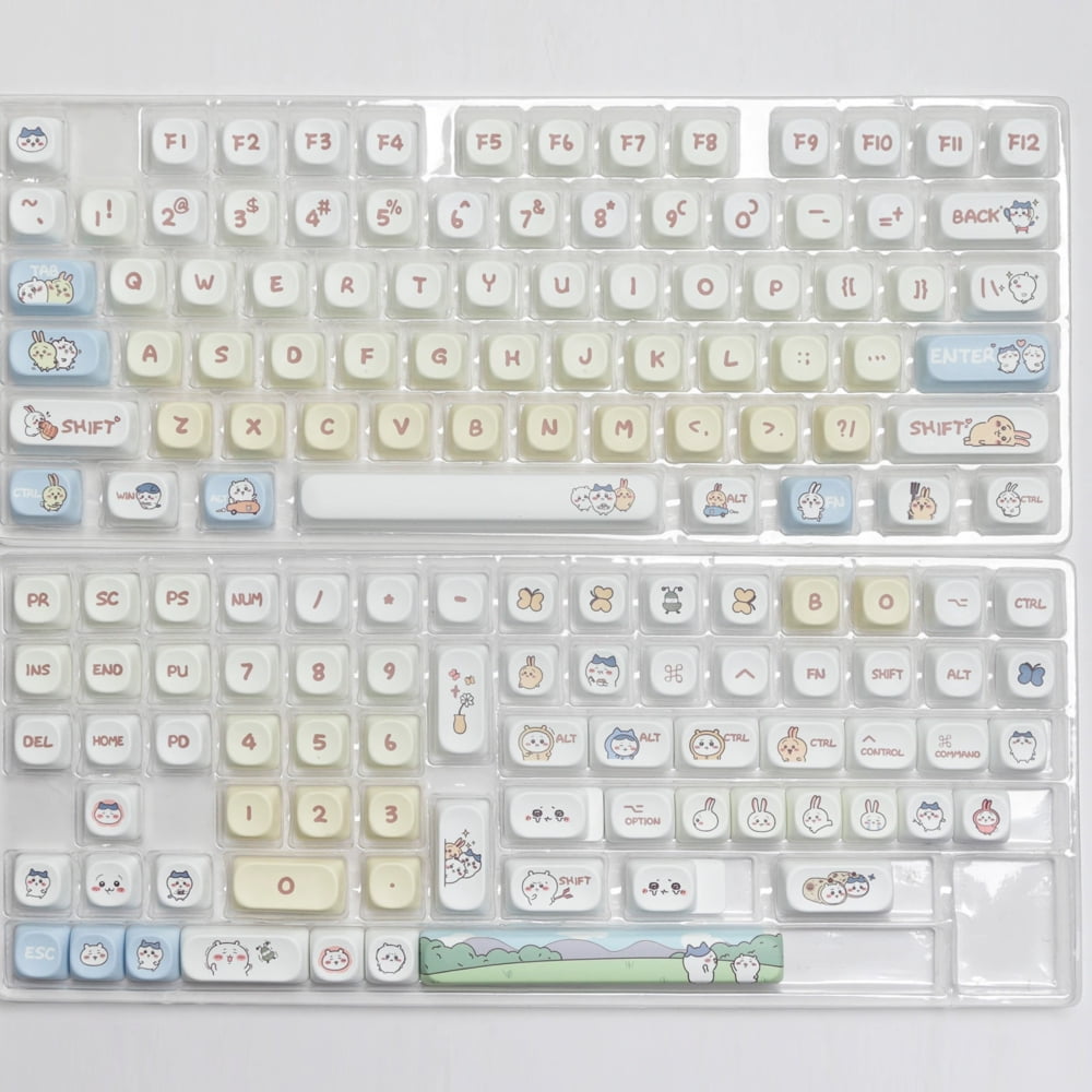 New Cute Rabbit Usagi Chiikawa Theme Keyboard Replacement Keycaps, White Hachiware Full-size 145-Key Standard Keycaps, Mechanical Keyboard Decorative Accessories