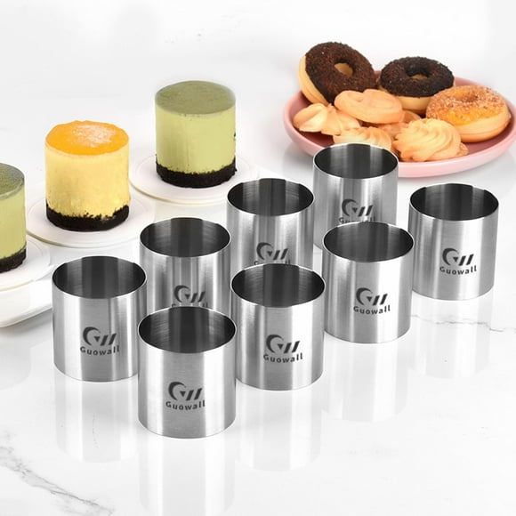 shiyou-8pcs Seamless Cake Rings for Baking Stainless Steel Mini Mousse Mold Small Size Round Food Mould Pastry Cutter - 2 inch