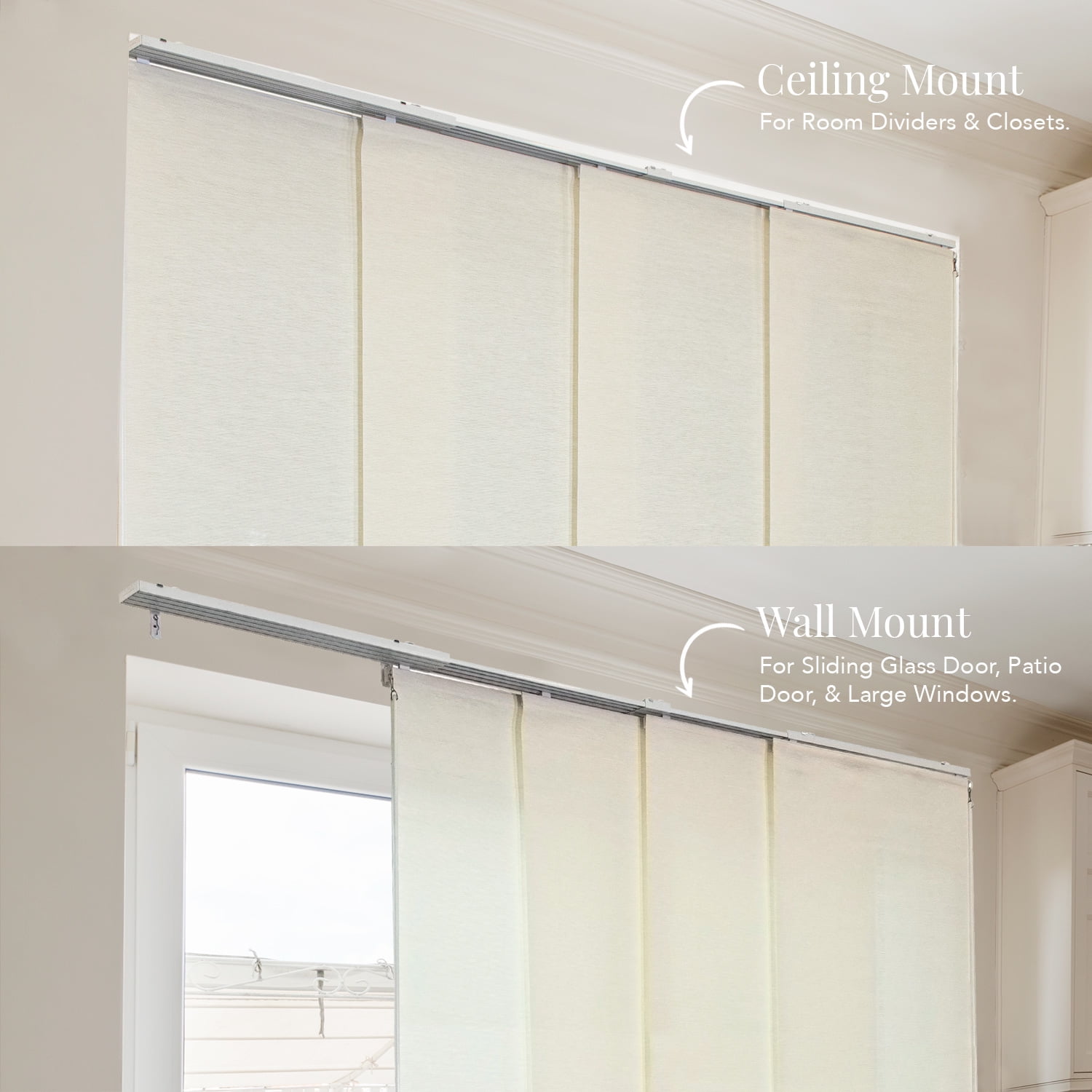 CHICOLOGY QUAD RAIL SLIDING PANEL Princess Ivory (Light Filtering) W:46-86 x H:Up-to 96 inches