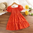 thumbnail image 5 of Gubotare Girl Dresses Girls Elegant Ruffle Short Sleeve Back Tie Dresses (Orange,5-6 Years), 5 of 6