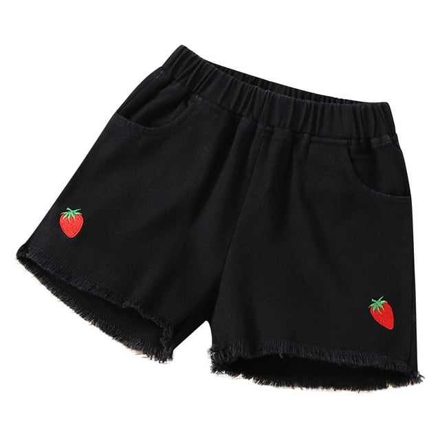 Odeerbi 3-15 Años Niños Niñas Pantalones Cortos de De Algodón Con Dobladillo Crudo Pantalones Cortos de Algodón Con Bordado de Fresa Pantalones Cortos Cómodos Con Pantalones Cortoses