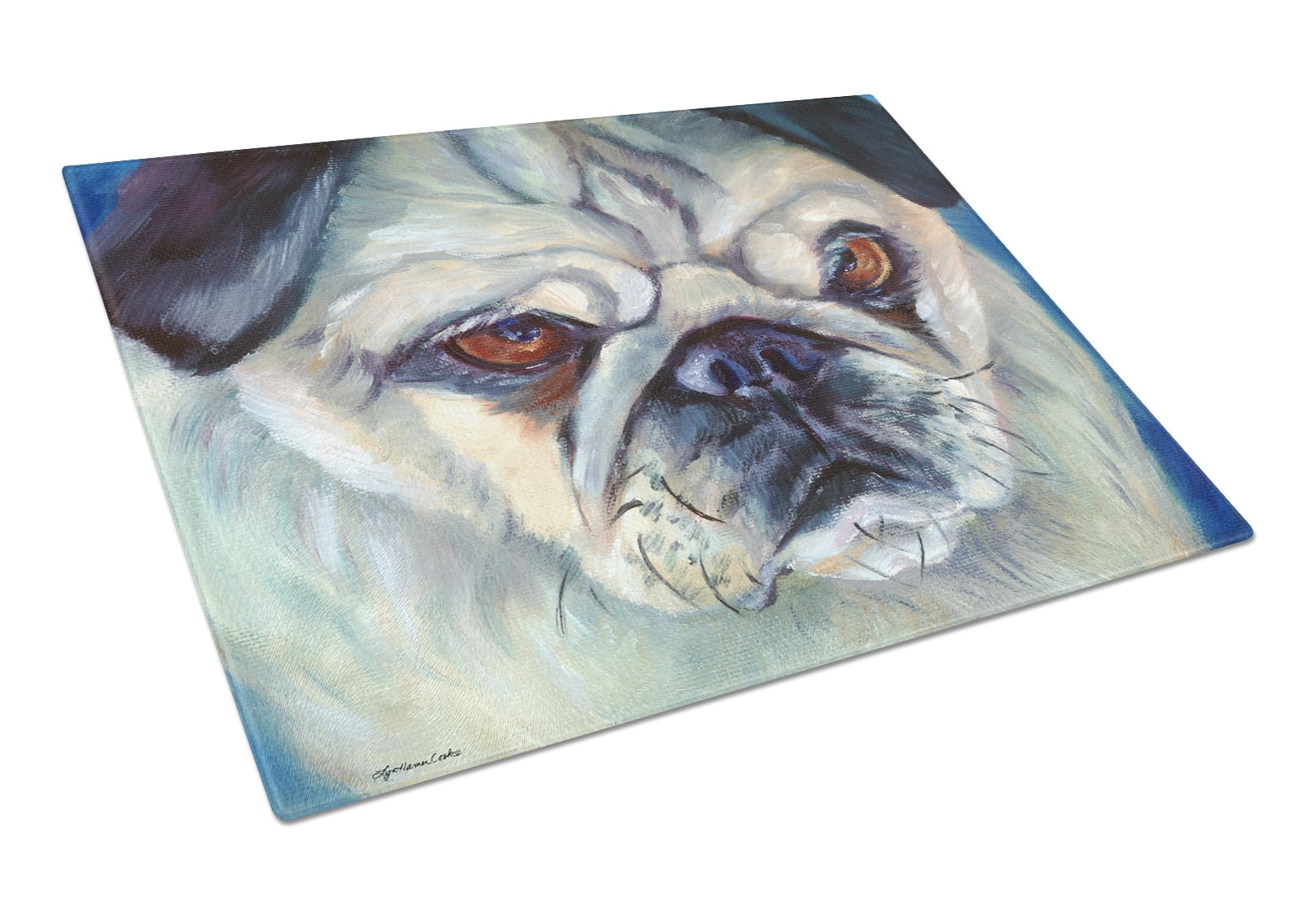 Multicolor Carolines Treasures Pug Penny for Your Thoughts Glass Cutting Board Large