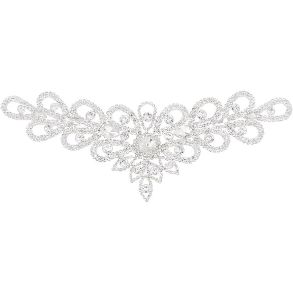 1pc 1Pc Rhinestone Applique Bridal Wedding Dress Patches Glitter Applique V Neck Appliques Silver Flower Patches for Sewing Clothes Dress Wedding Accessories Silver DIY