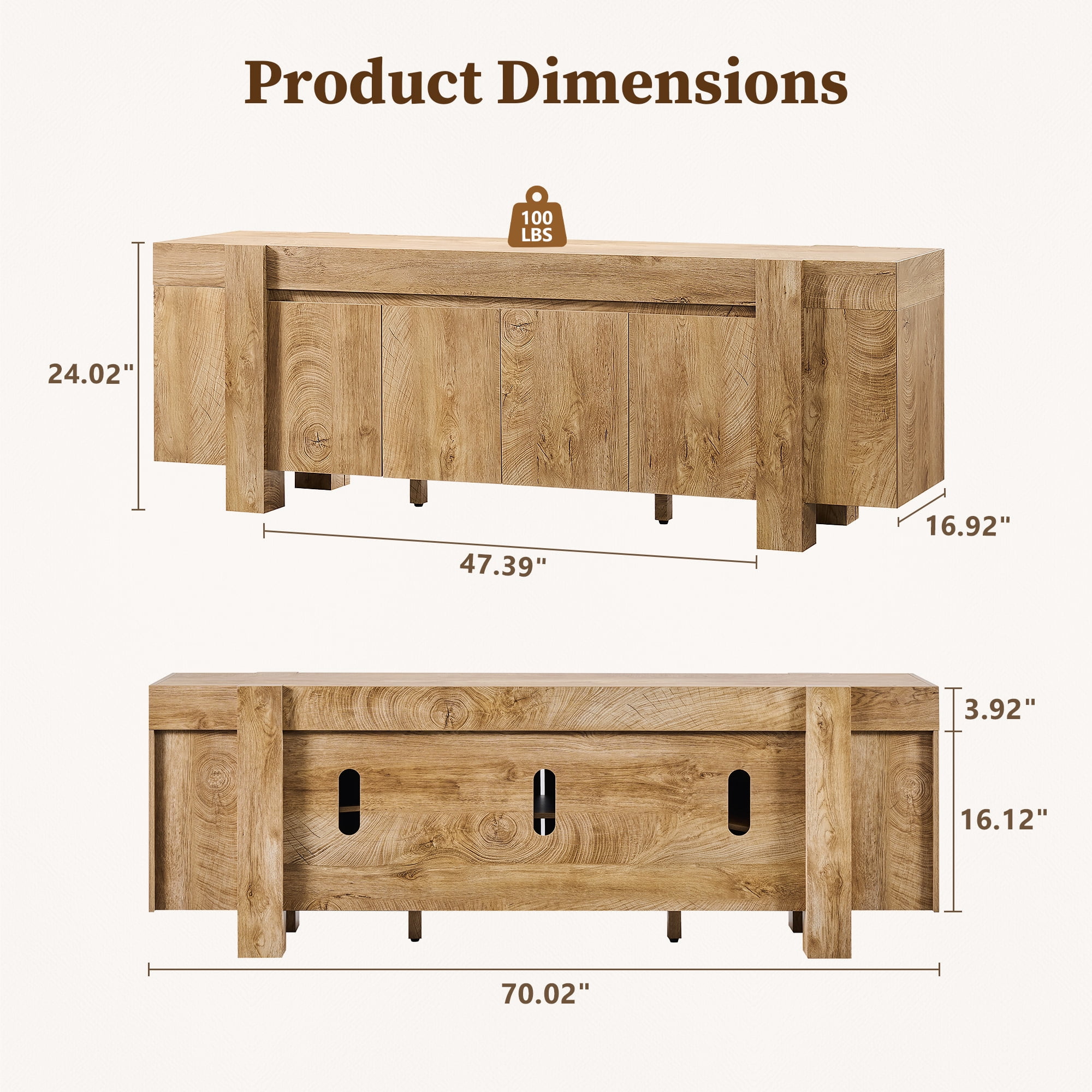 KeyWhat Modern TV Stand for TVs Up to 80", Storage Cabinet, 6 Compartments, Hidden Handles