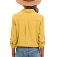 thumbnail image 6 of Outfmvch Summer Blouse for Women Lapel Collar Top Tops for Women Solid Color Business Polo Short Sleeve Shirts Oversized Tshirts for Women Button Down Shirt Casual Plaid Tops Gauze Shirt Yellow XL, 6 of 8