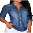 thumbnail image 1 of Blouses en Denim Bleu Mode pour Femmes Manches Longues Douces Chemise Classique Hauts Slim, 1 of 6
