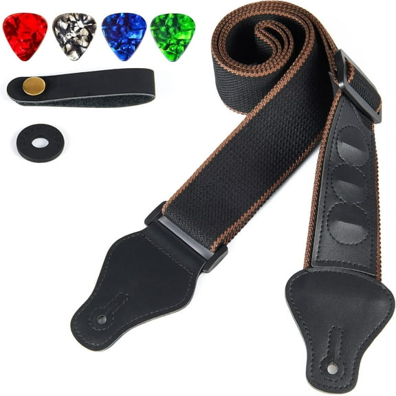 Emlimny Guitar Straps Electric,Adjustable Guitar Strap Button Headstock Adaptor Bass Guitar Strap Comfort Padded with 3 Pick Holder for Electric/Acoustic Guitar