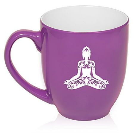 - 16 oz Large Bistro Mug Ceramic Coffee Tea Glass Cup Buddha Yoga Lotus (Purple)