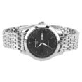 thumbnail image 1 of Montre à quartz pour homme, élégante, classique, en acier inoxydable, avec double date, bracelet argenté et cadran noir, 1 of 4