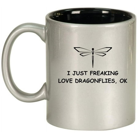 

I Just Freaking Love Dragonflies Funny Ceramic Coffee Mug Tea Cup Gift for Her Him Friend Coworker Wife Husband (11oz Silver)