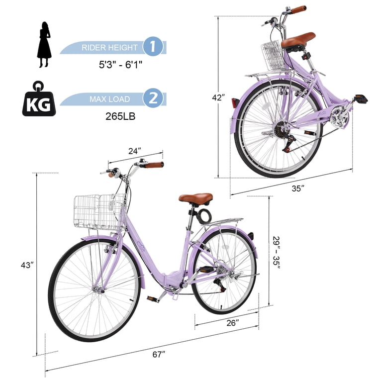 Ktaxon, Folding Beach Cruiser Bike, 26in, 7-Speed City Commuter